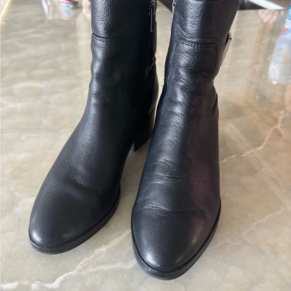 Via Spiga Black Leather Buckle Ankle Booties